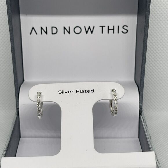 Silver Plated Hoop Earrings Stunning Crystal Shiny Chic Elegant Style Trendy NWT - Picture 7 of 8